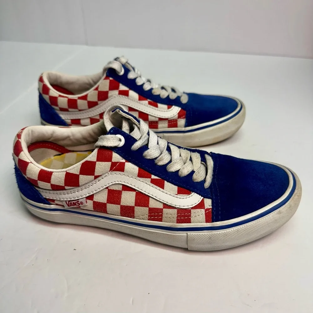 Vans Old Skool Pro‎ Red White Blue Checkerboard Sz 6.5